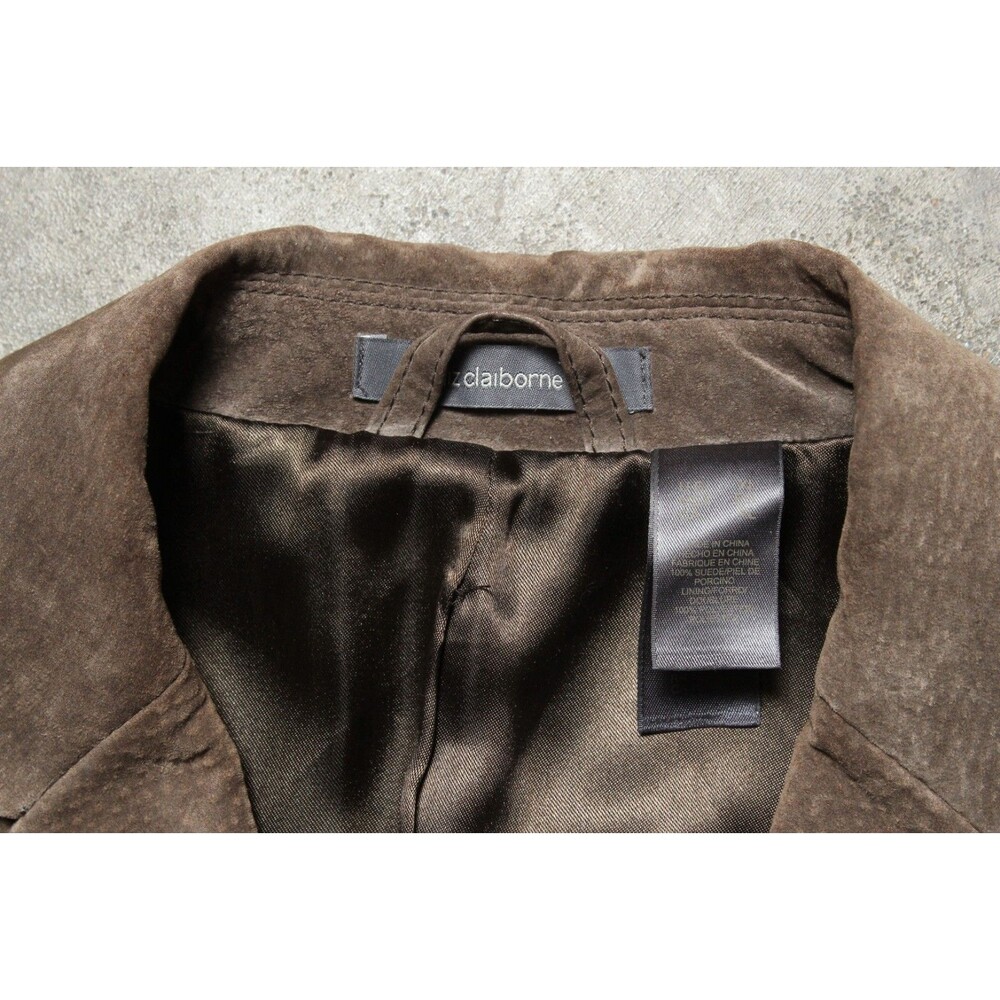 Vintage Y2k Liz Claiborne Brown Suede Leather Blazer Jacket XL - Missing Button - Picture 3 of 5